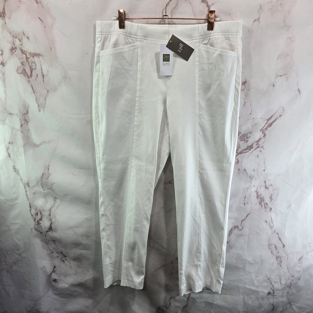 J Jill Pants Womens Medium P White Linen Stretch Pull On Crop Capri Straight